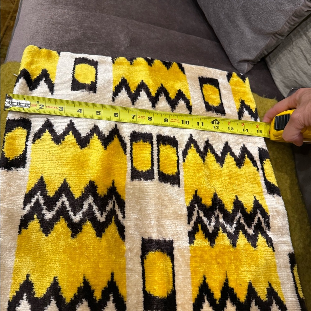 High End Designer Silk 15” x 24” Pillow Cover in Geometric Yellow/ Black/ Ivory - Picture 4 of 4